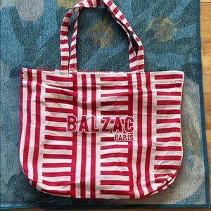 Balzac Paris Red and White Striped Tote Bag